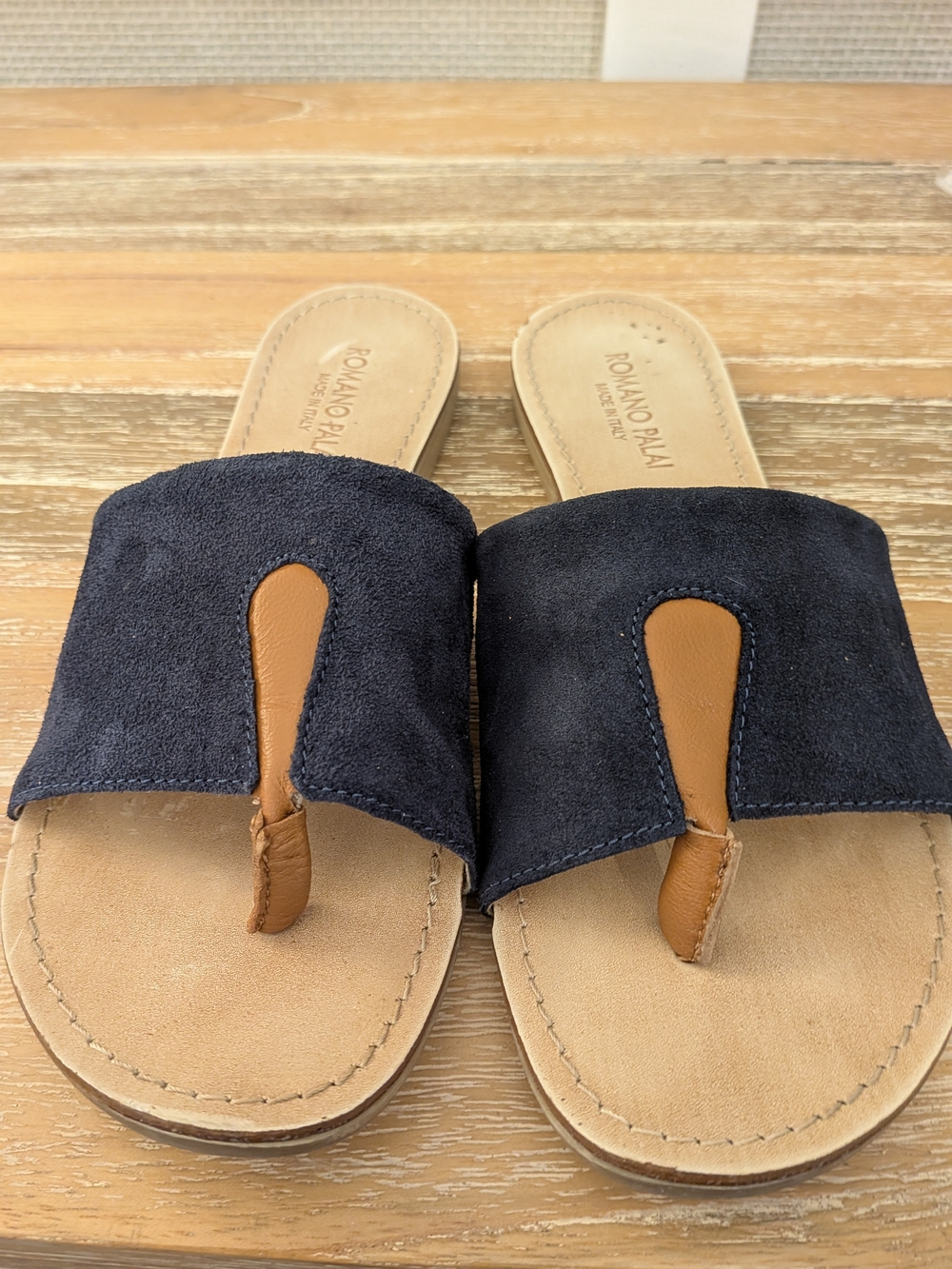 Women's Romano Palai Leather And Suede Navy Suede Sandals. Made In Italy 39